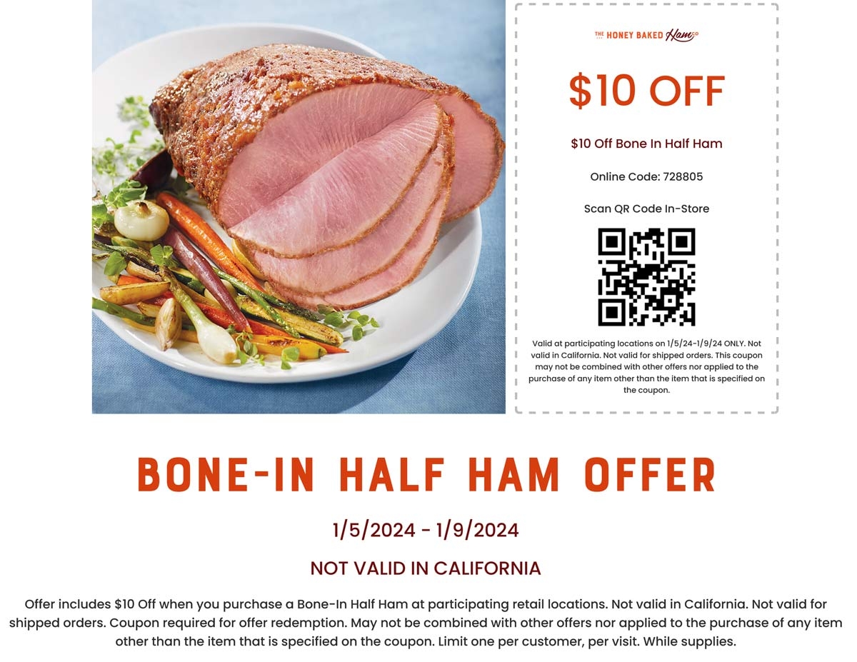  10 Off Bone in Half Ham At The Honey Baked Ham Company 