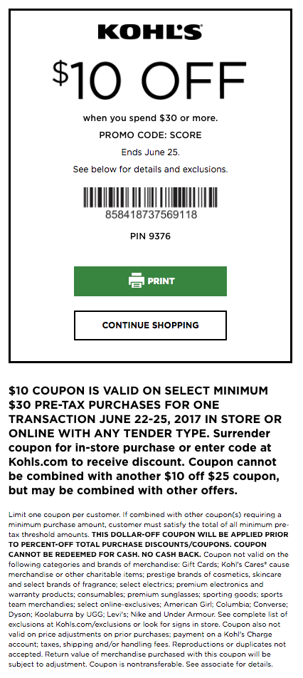  10 Off Order 30 In Store Print Coupon Kohls 30 Off Promo Code