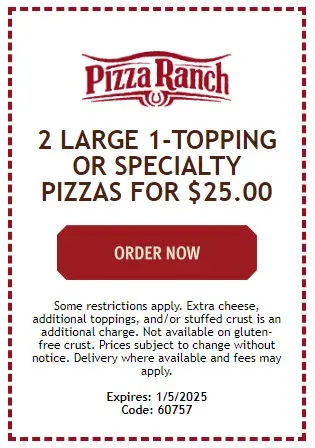  5 Off Pizza Ranch Coupons Deals Jan 2025 