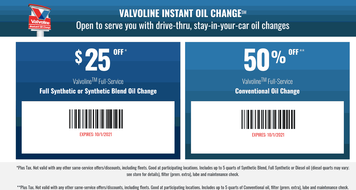 50 Off An Oil Change At Valvoline valvoline The Coupons App 