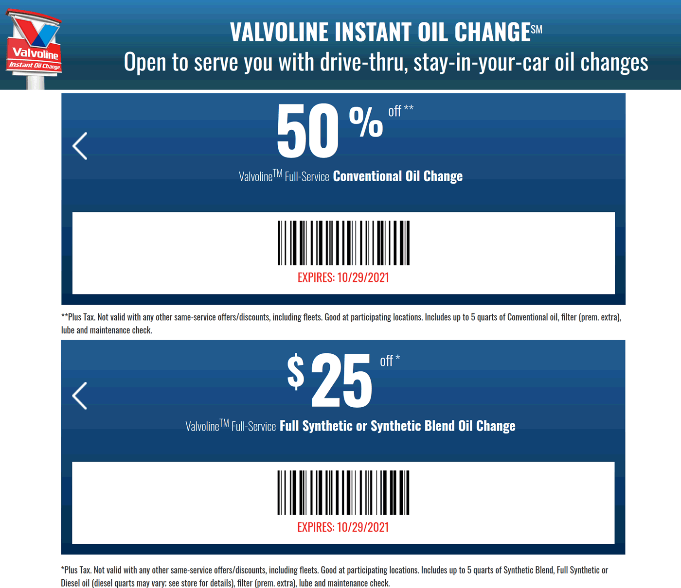 50 Off An Oil Change At Valvoline valvoline The Coupons App