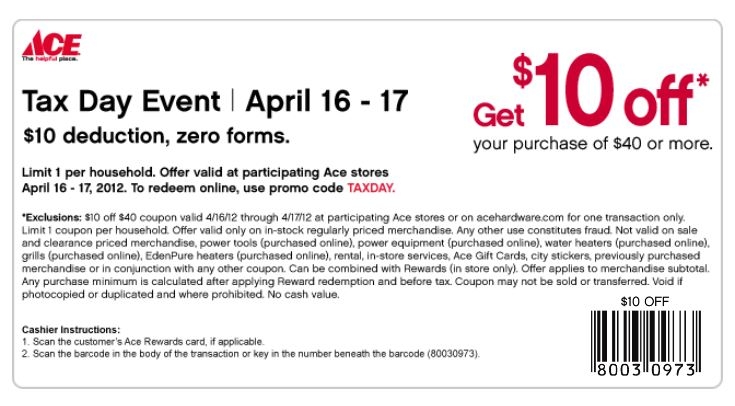 Ace Hardware 10 Off 40 Coupon use At Home Depot Or Lowes Who Said 
