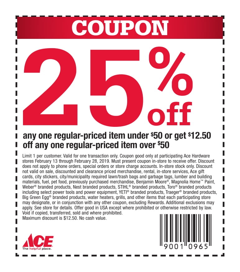 Ace Hardware 25 Off One Regular Priced Item Expires 2 28 