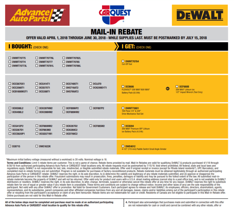 Advance Auto Parts PrintableRebateForm