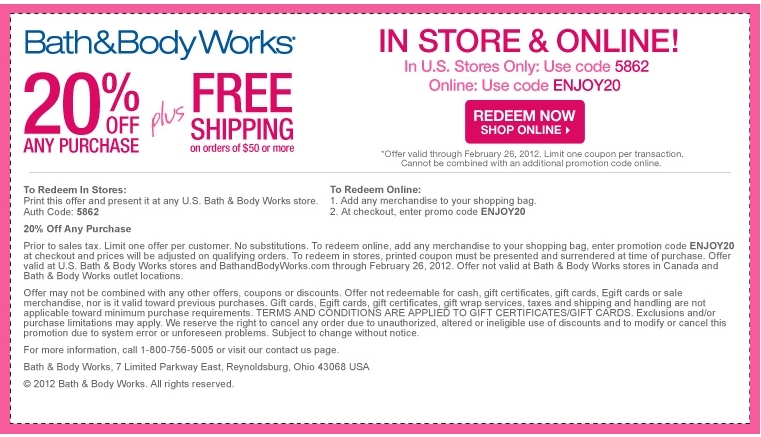 Bath And Body Works Printable Coupon