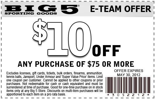 Big 5 Coupon 10 Off 30 Printable