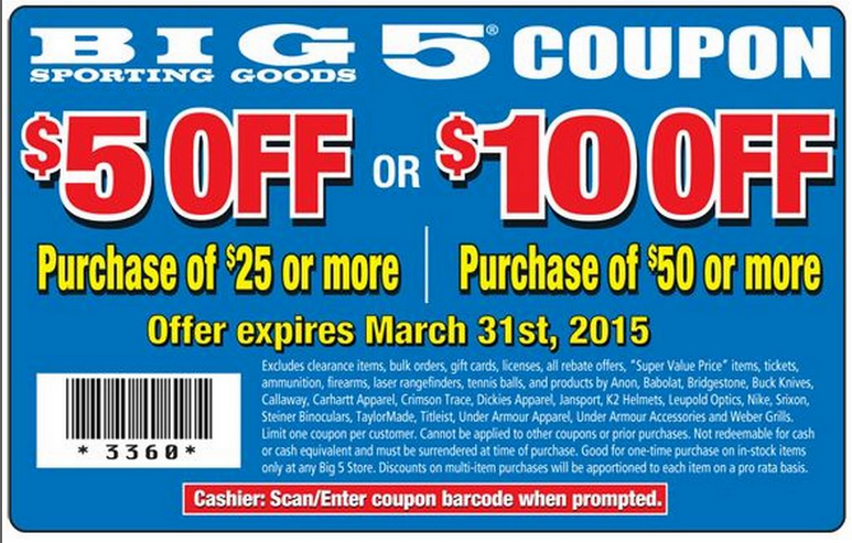 Big 5 Sporting Goods Coupon Code Take 5 Off 25 Or 10 Off 50 Big 5 Sporting Goods Coupon Code Take 5 Off 25 Or 10 Off 50