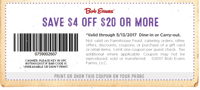 Bob Evans Coupons Shopping Deals Worksheets Library