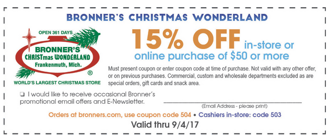 Bronner 39 s 15 Off Printable Coupon