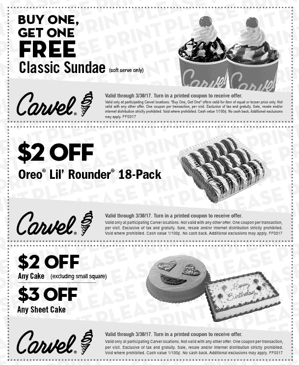 Carvel Cake Coupons Printable Carvel Cake Coupons Printable