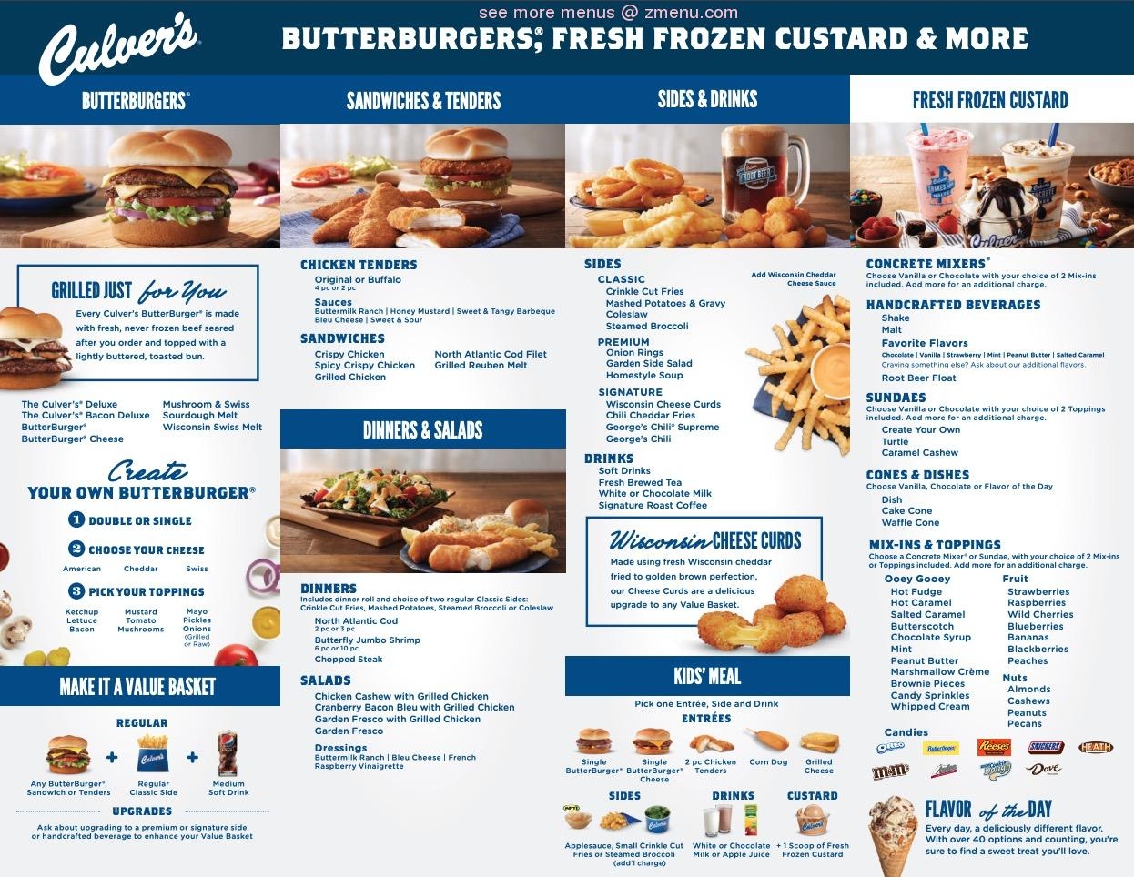 Culver 39 s Printable Menu