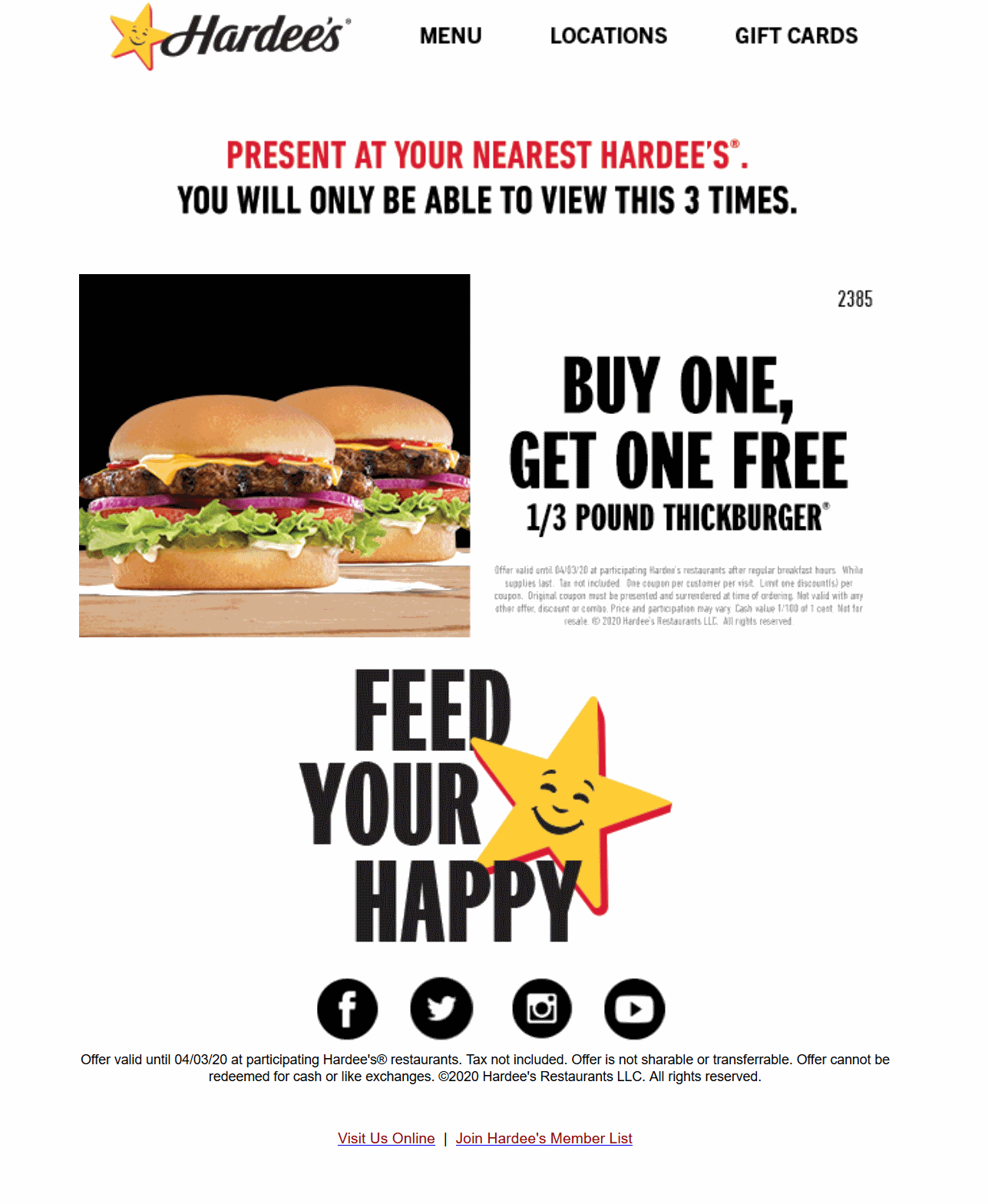 Current Printable Current Hardees Coupons
