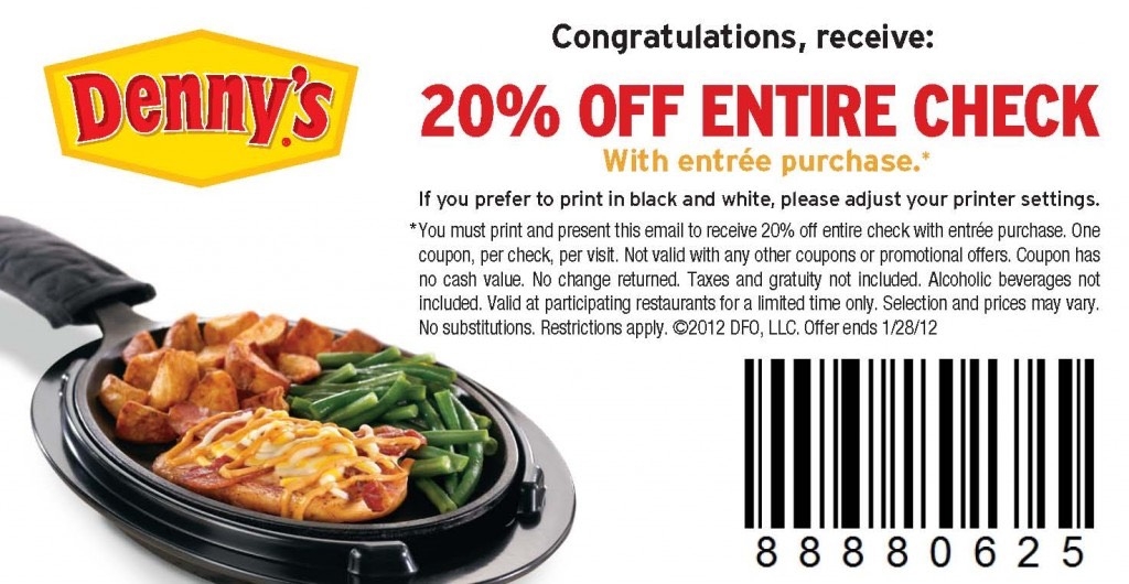 Dennys 20 Off Coupon Barcode 2025 Nathan H Hollis