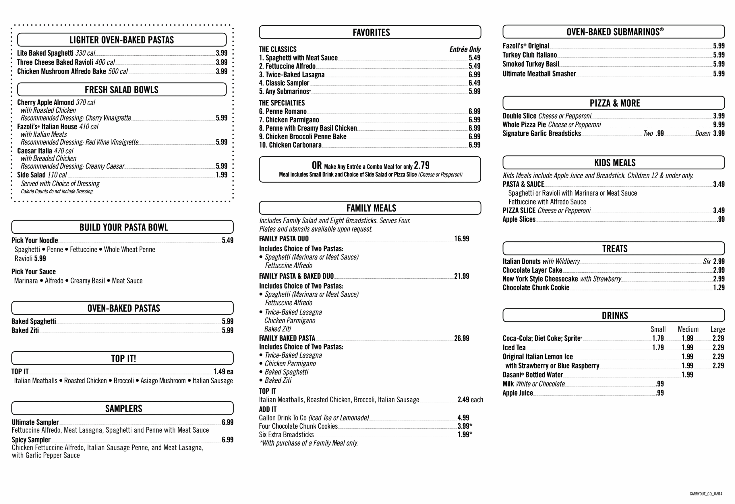 Fazoli 39 s Printable Menu