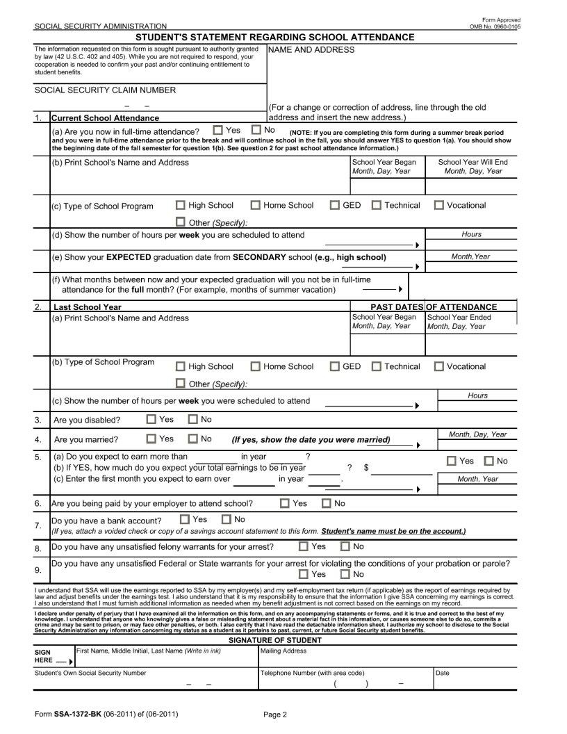 Form Fillable Form Ssa 1372 Bk Printable Forms Free Online