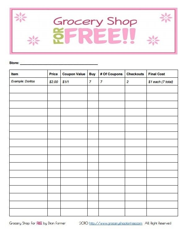 FREE Printable Coupon Grocery Shopping List