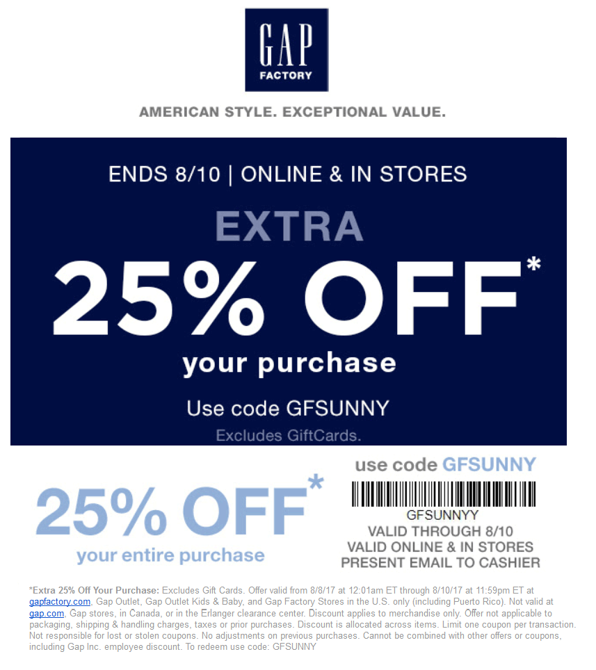Gap Factory Coupons In Store Printable