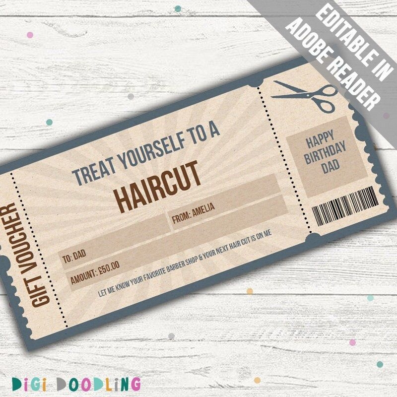 Haircut Voucher Template Barber Shop Gift Certificate Haircut Gift