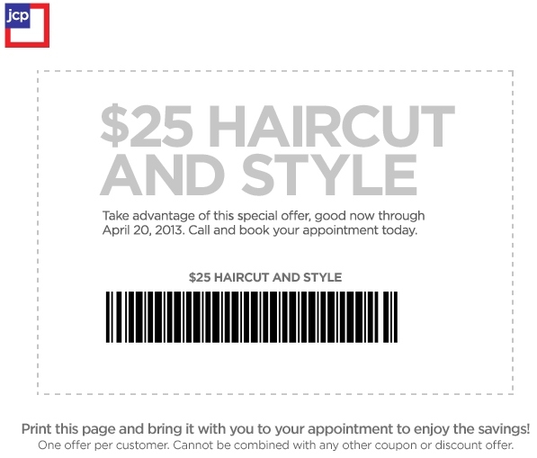 JCPenney Salon 25 Haircut And Style Printable Coupon Expires April