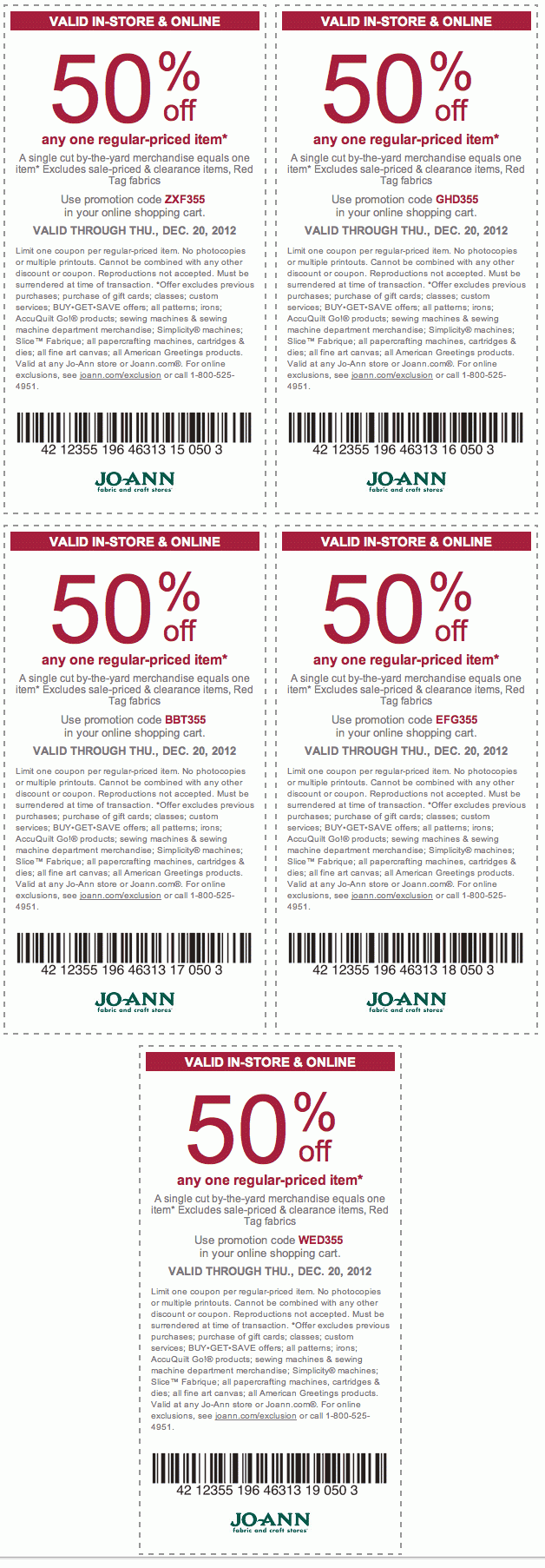 Joann 39 s Coupons 50 Off Now Through Dec 20 Store Coupons Online 