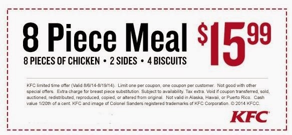 KFC Kentucky Fried Chicken Printable Coupons August 2015