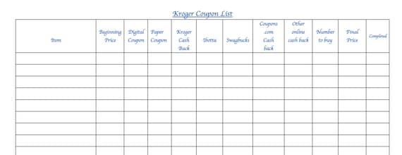 KROGER Printable Coupon Tracker Shopping List Worksheets Library