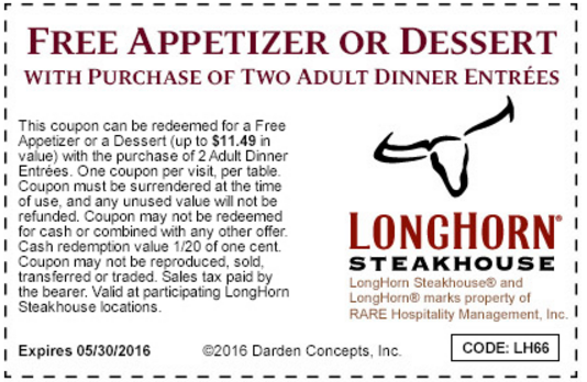 Longhorn Free Appetizer Printable Coupon Free Templates Printable
