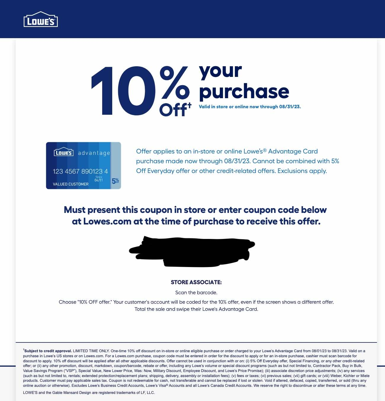Lowes Card 10 OFF Birthday Coupon MyFICO Forums 6699132 