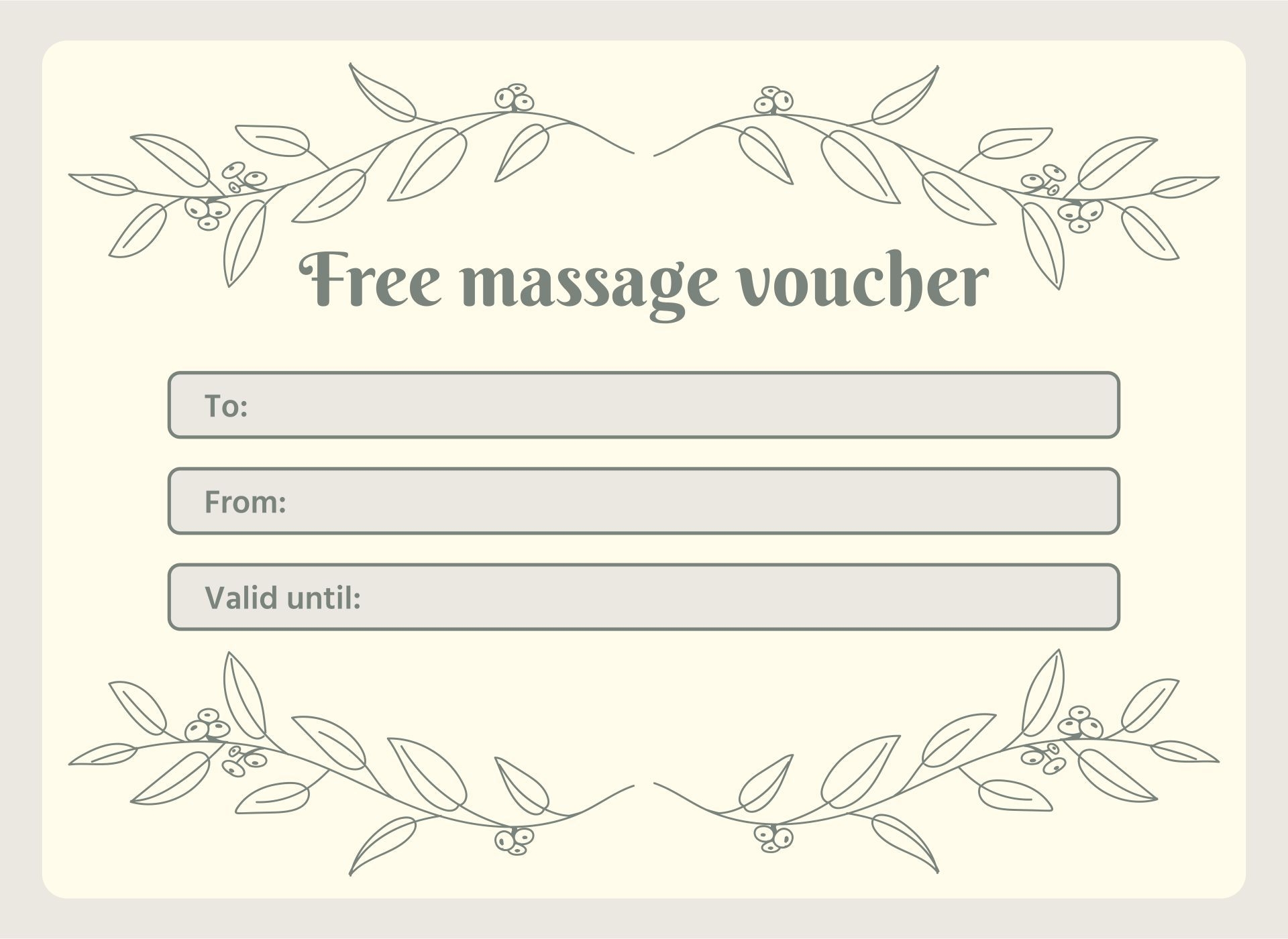 Massage Gift Certificate Template With Leaves And Branches