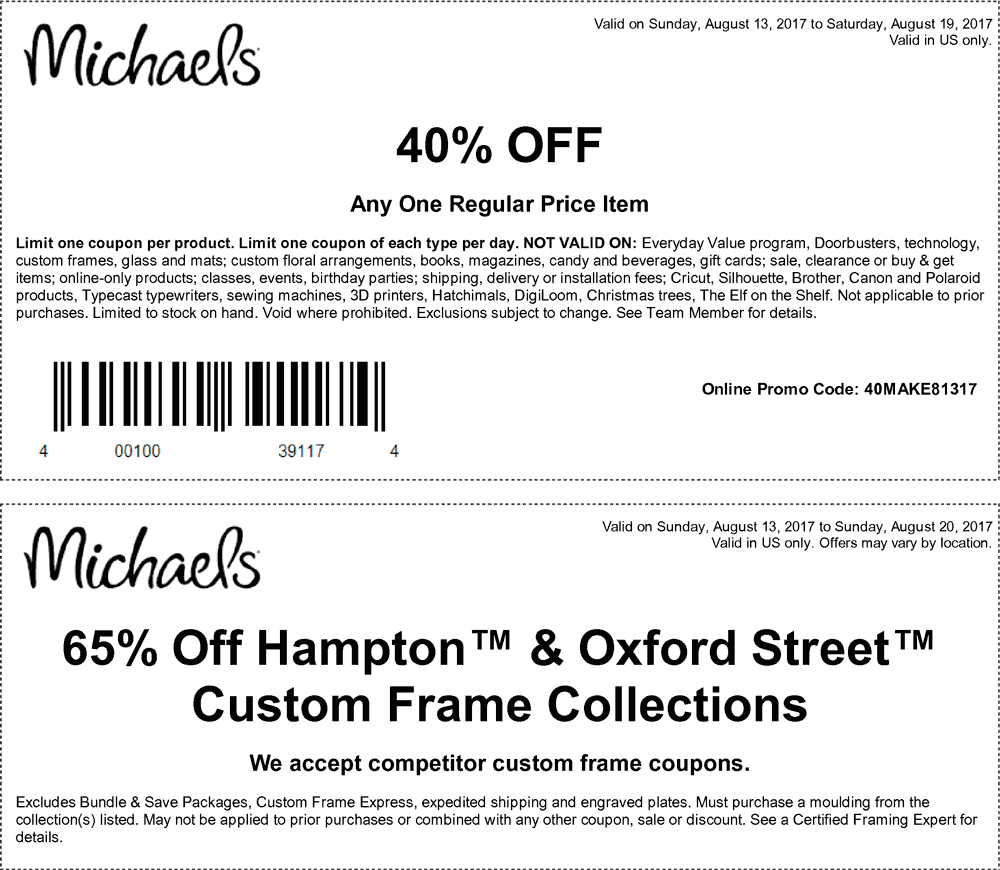 Michaels 40 Off Coupon Printable