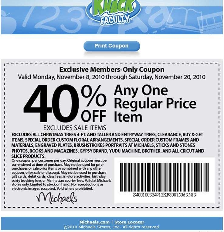 Michaels 40 Off Coupon Printable