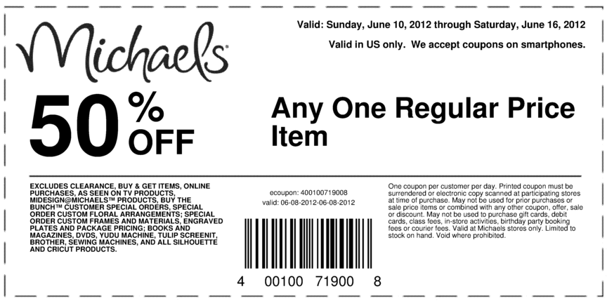 Michaels 50 Off Printable Coupon