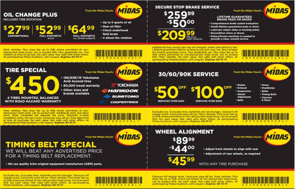Midas Oil Change Coupons Printable