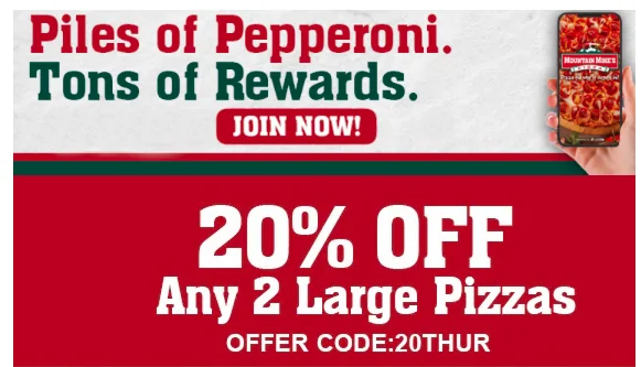 Mountain Mikes Pizza Coupon Code Get 20 Any 2 Large Pizzas Use Code 