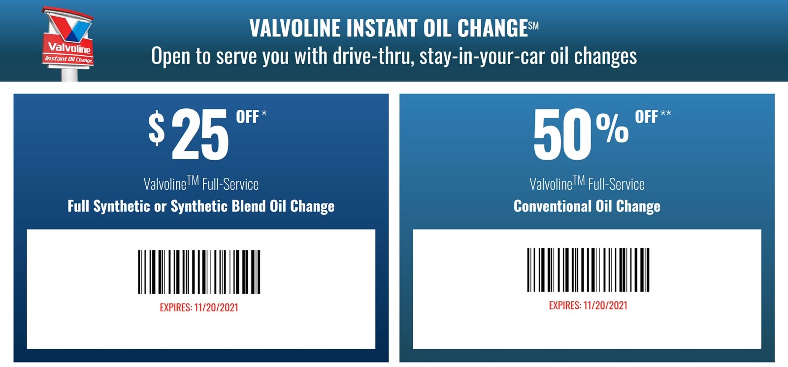  November 2022 50 Off An Oil Change At Valvoline valvoline Coupon 