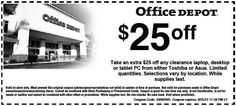Office Depot 25 OFF Printable Coupon Expires August 25 2012