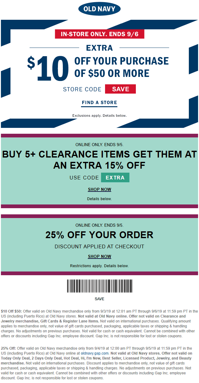 Old Navy In Store Coupon Printable