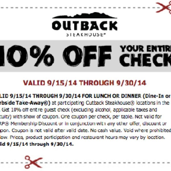 Outback Coupons 10 Off Printable