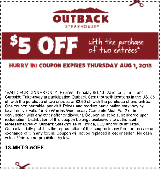 Outback Coupons 10 Off Printable