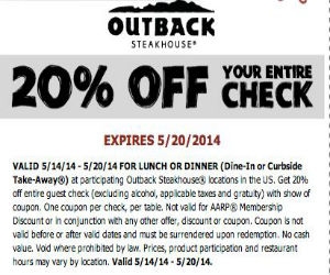 Outback Steakhouse Coupon For 5 Off Two Dinner Entrees Printable 