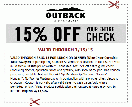 Outback Steakhouse Coupons And Special Offers