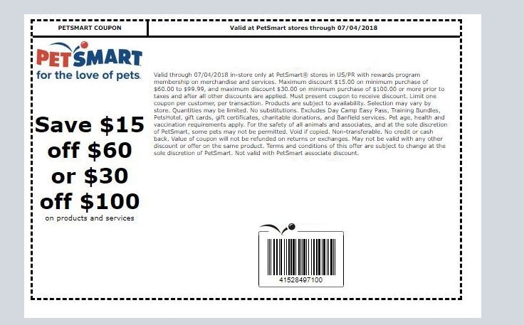 PETSMART B M With PETS PERKS Card 15 Off 60 Or 30 Off 100 With 