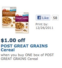Post Cereal Printable Coupons Save 1 Off One Box
