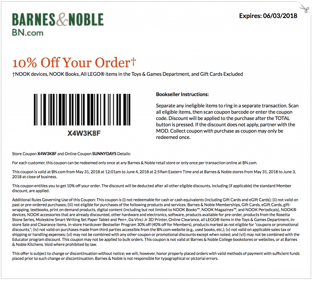 Printable Barnes And Noble Coupon