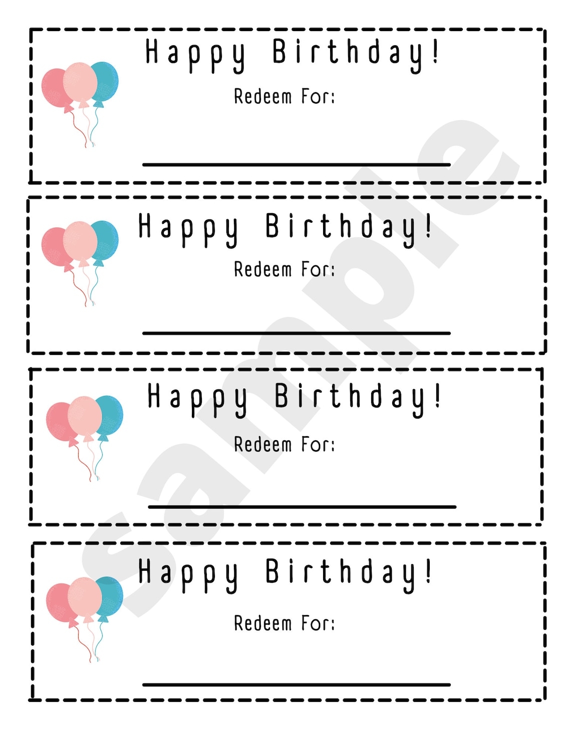 Printable Blank Birthday Coupons Etsy