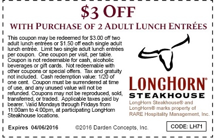 Printable Coupons Longhorn Steakhouse