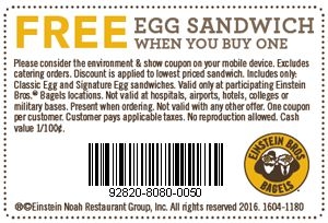 Printable Einstein Bagel Coupons