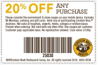 Printable Einstein Bagel Coupons