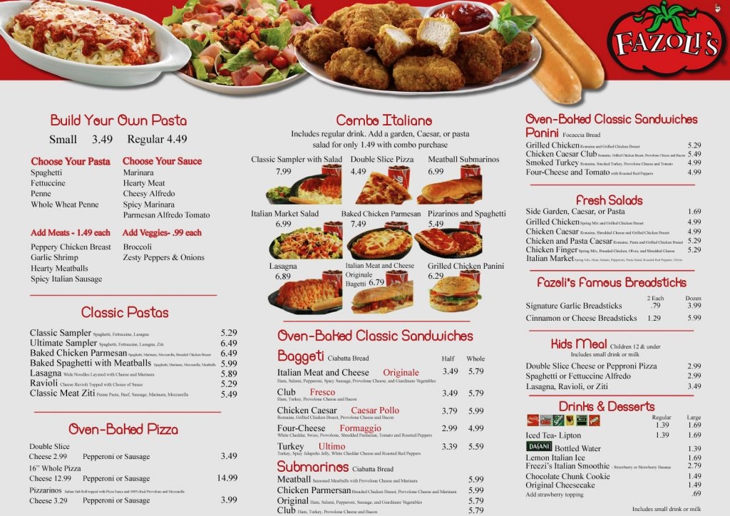 Printable Fazoli 39 s Menu With Prices