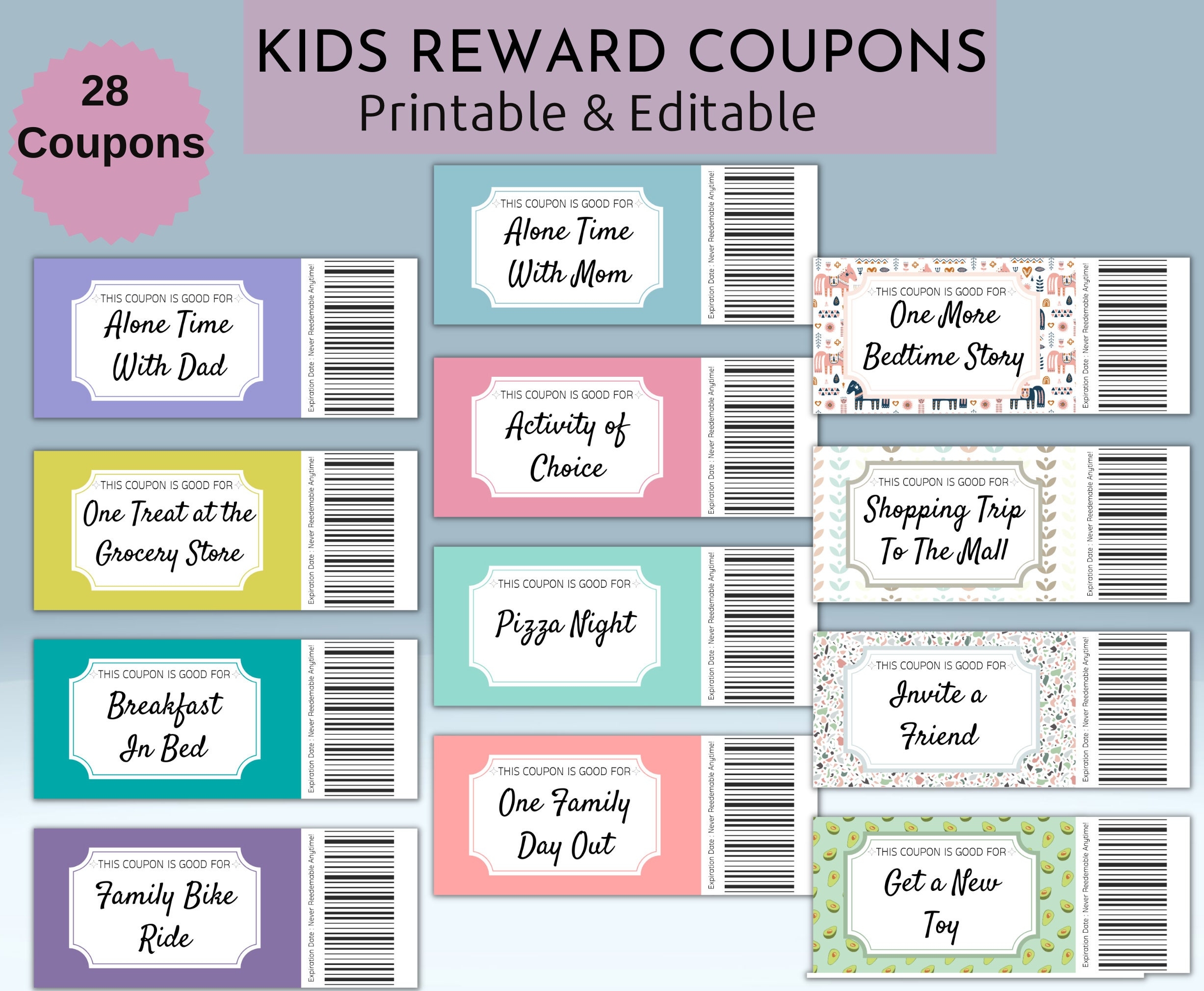 Printable Kids Reward Coupons Editable Reward Coupons Pre filled 
